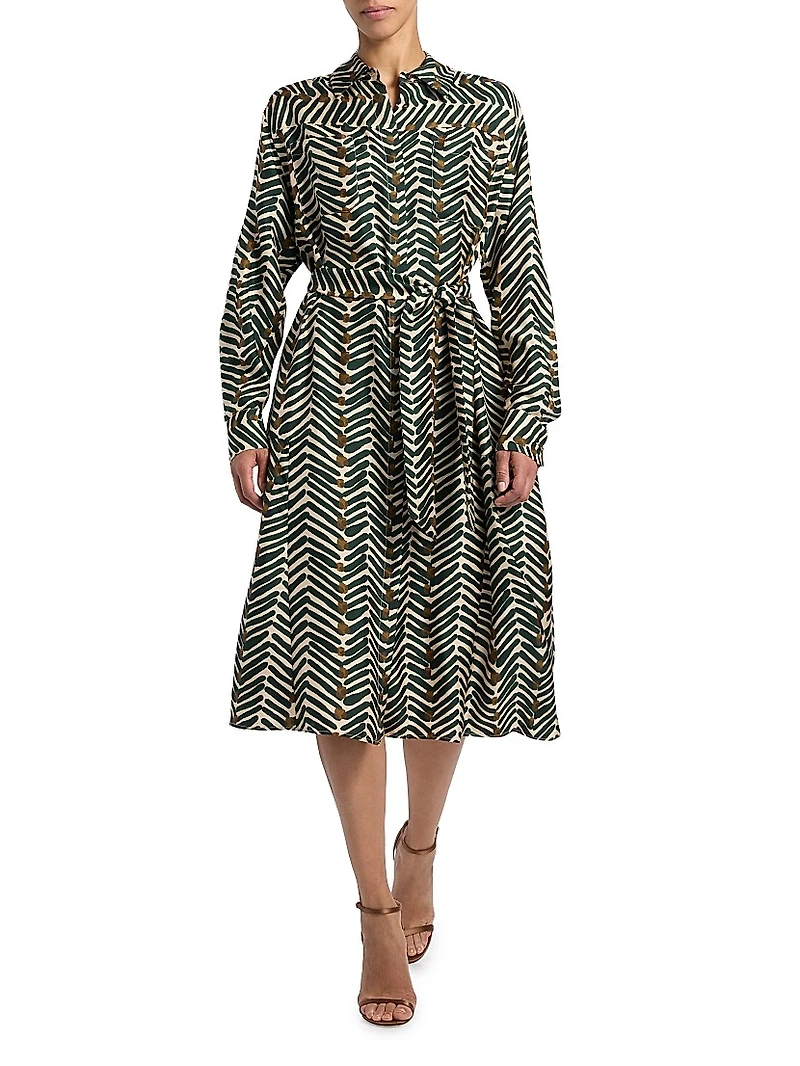 Printed Silk Belted Shirtdress
