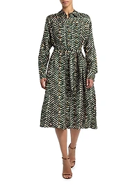 Printed Silk Belted Shirtdress