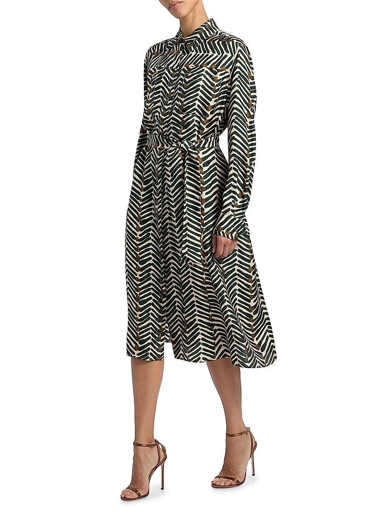 Printed Silk Belted Shirtdress