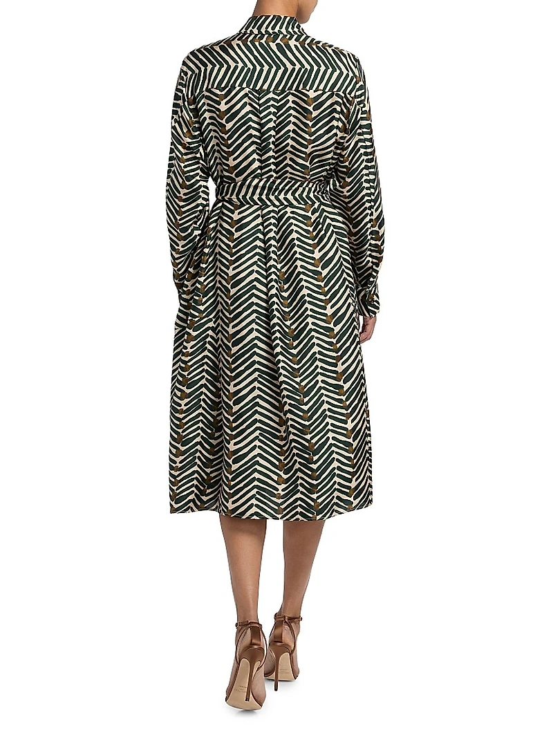 Printed Silk Belted Shirtdress