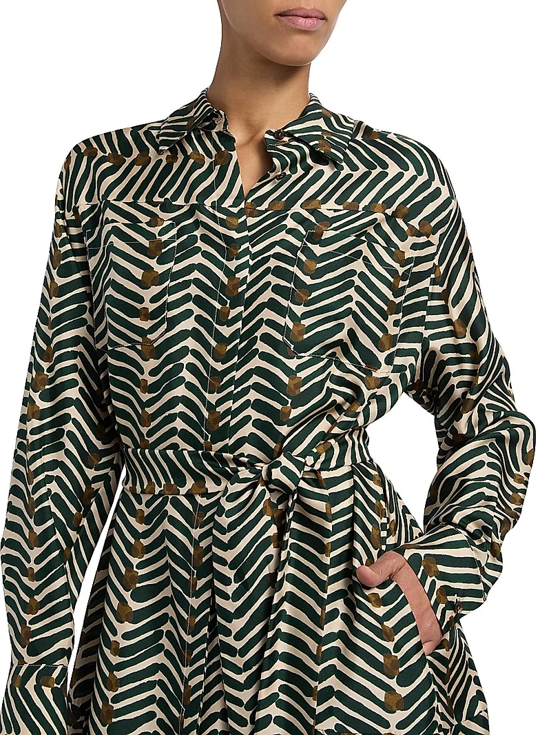 Printed Silk Belted Shirtdress
