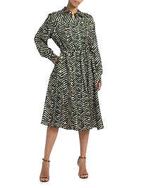 Printed Silk Belted Shirtdress