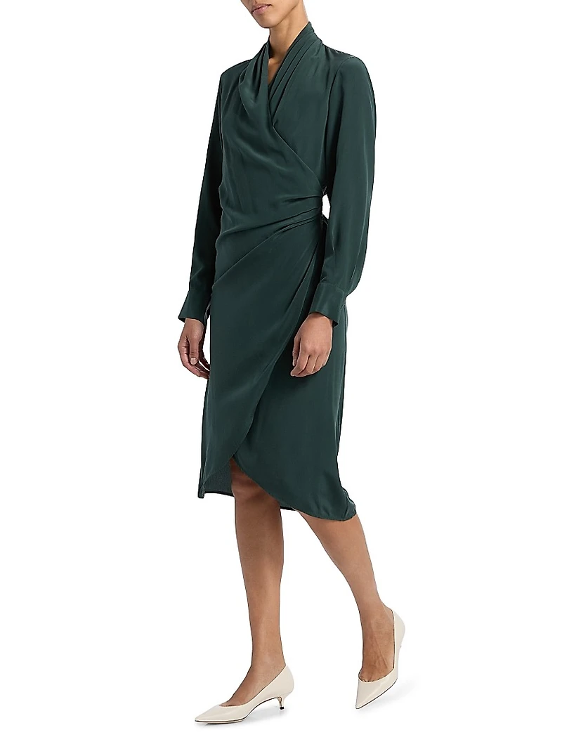 Draped Silk Wrap Dress