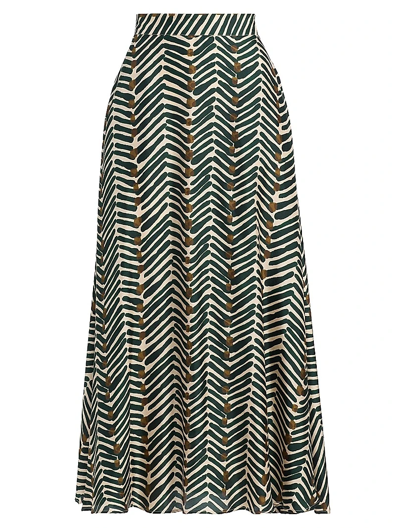 Printed Silk A-Line Maxi Skirt