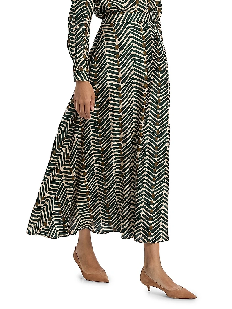 Printed Silk A-Line Maxi Skirt