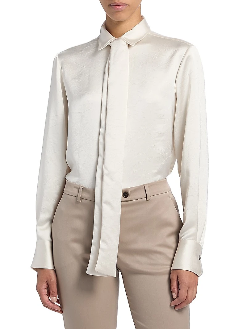 Satin Draped Placket Blouse