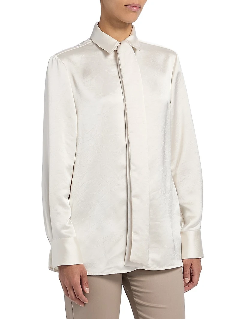 Satin Draped Placket Blouse