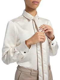 Satin Draped Placket Blouse