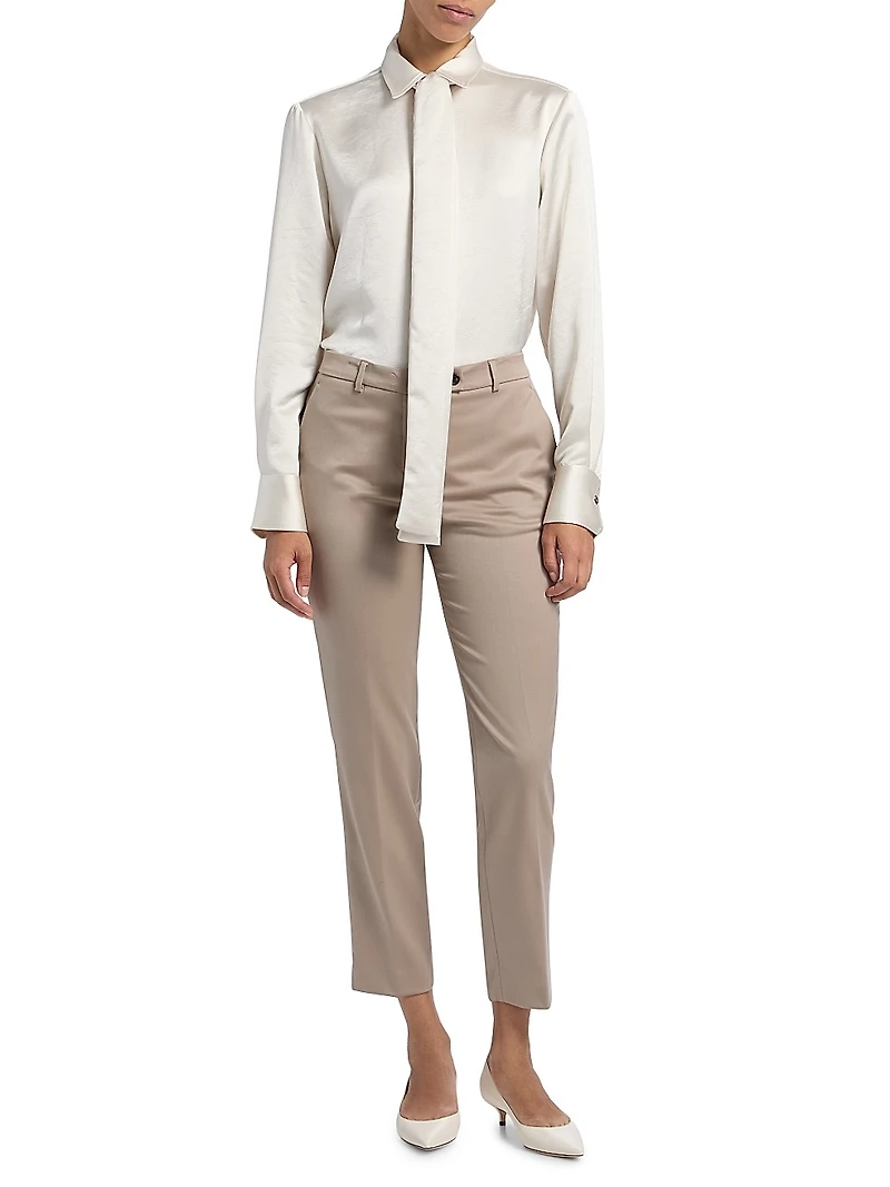 Satin Draped Placket Blouse