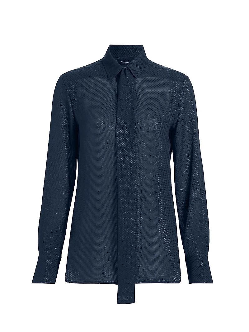 Metallic Silk Draped Placket Blouse