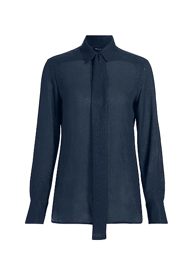 Metallic Silk Draped Placket Blouse