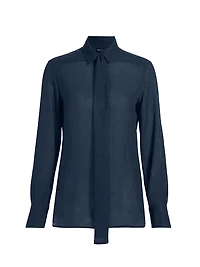 Metallic Silk Draped Placket Blouse