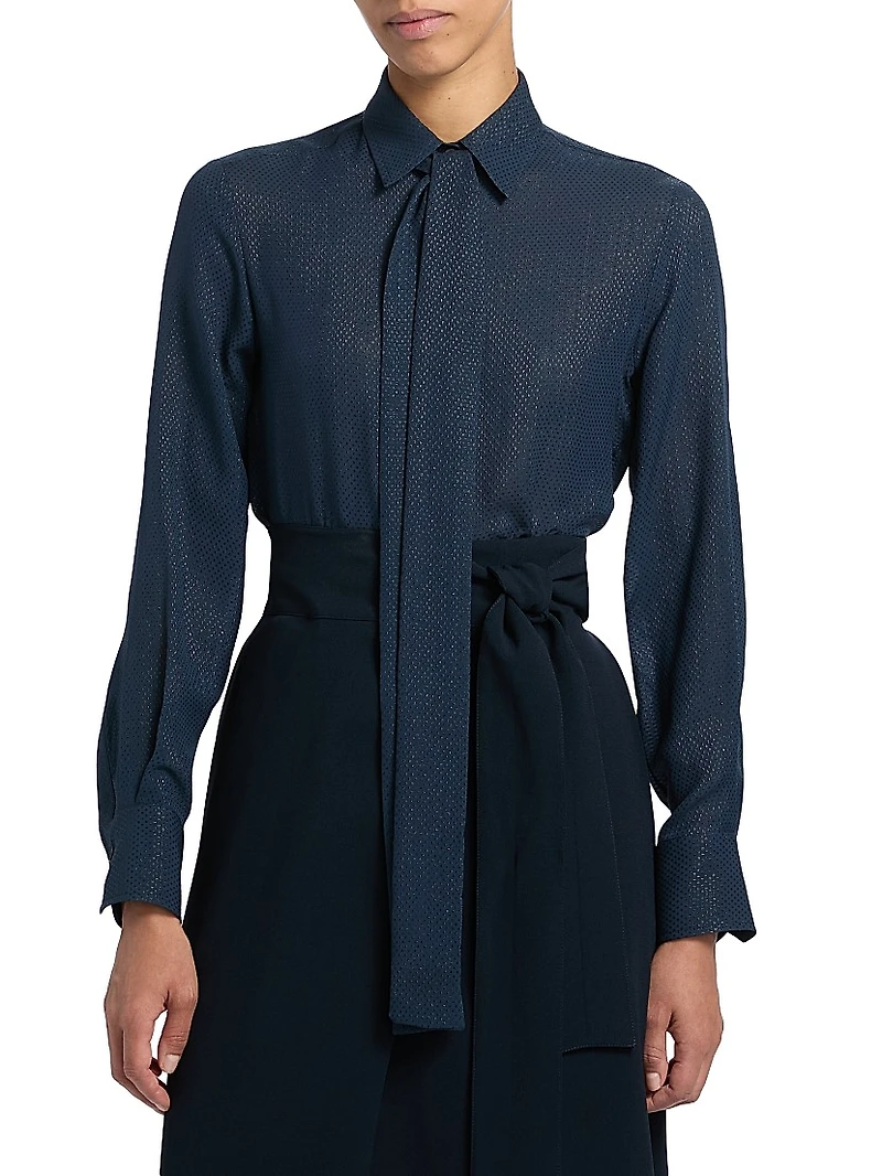 Metallic Silk Draped Placket Blouse