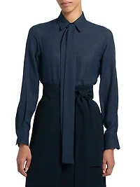 Metallic Silk Draped Placket Blouse