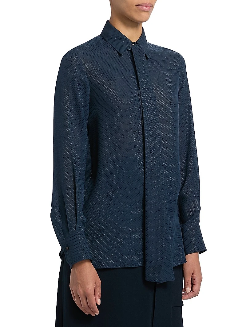 Metallic Silk Draped Placket Blouse