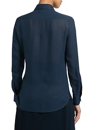 Metallic Silk Draped Placket Blouse