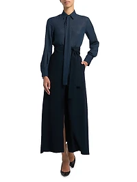 Metallic Silk Draped Placket Blouse