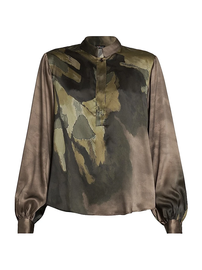 Floral Silk Henley Blouse