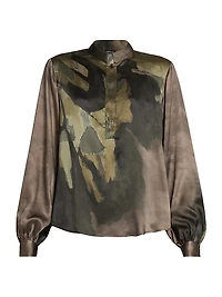 Floral Silk Henley Blouse