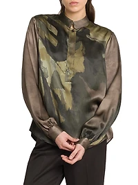 Floral Silk Henley Blouse