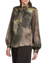 Floral Silk Henley Blouse