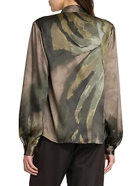 Floral Silk Henley Blouse