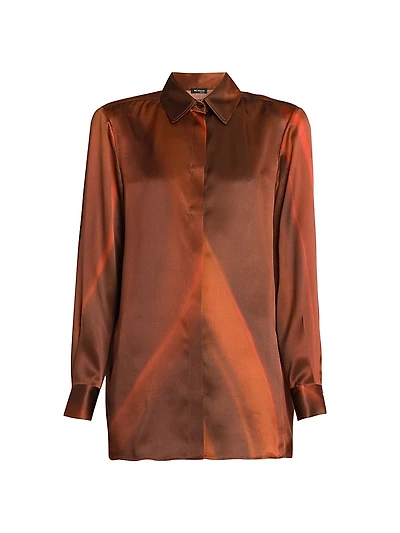 Ombré Long-Sleeve Printed Silk Shirt
