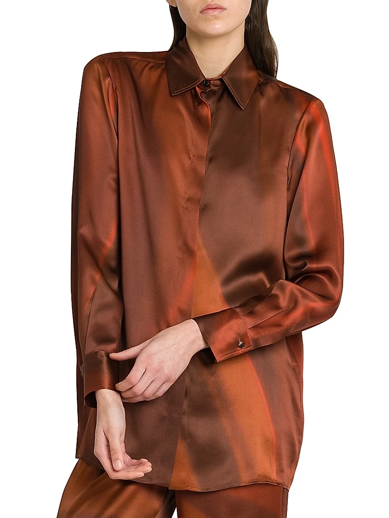 Ombré Long-Sleeve Printed Silk Shirt