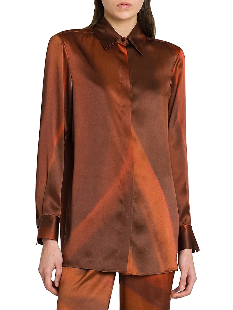 Ombré Long-Sleeve Printed Silk Shirt