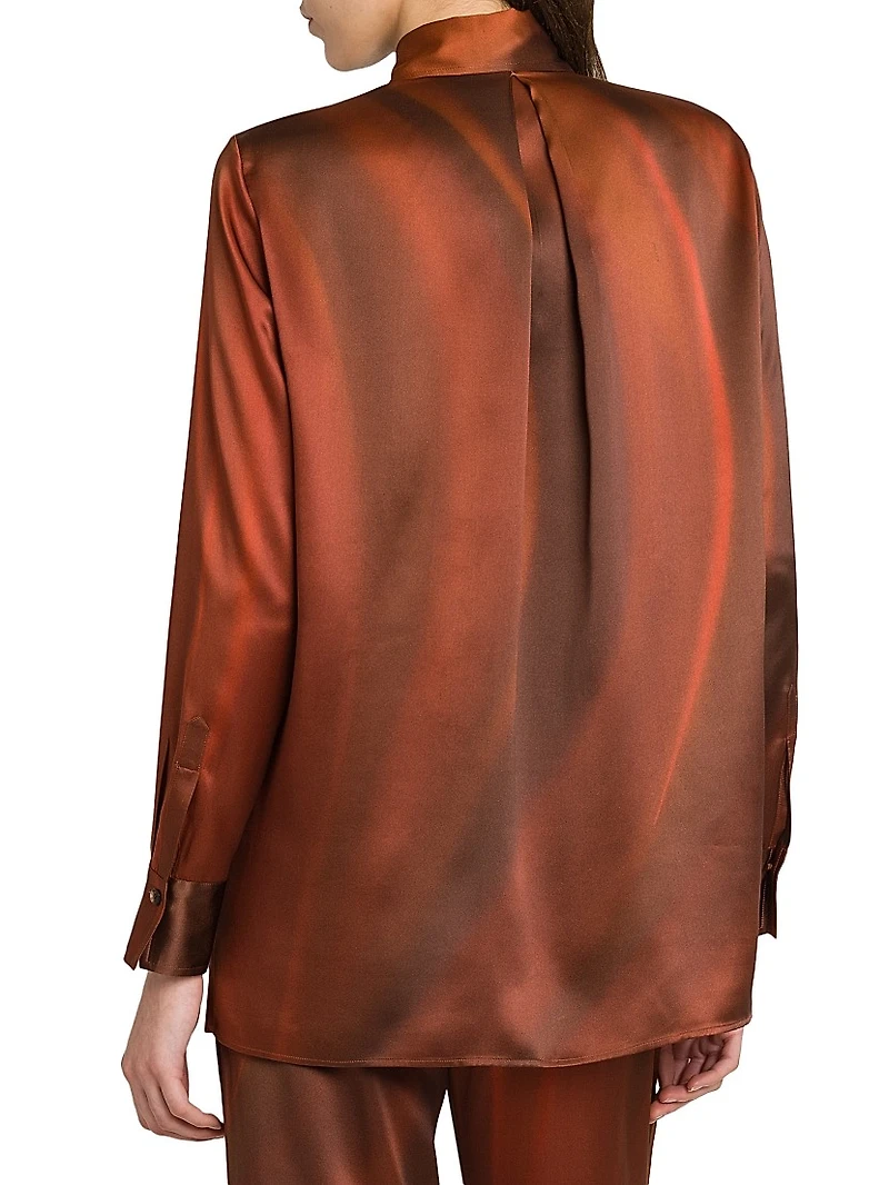 Ombré Long-Sleeve Printed Silk Shirt