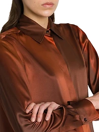 Ombré Long-Sleeve Printed Silk Shirt