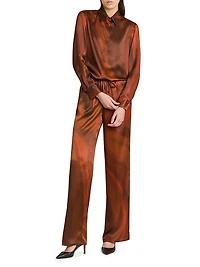 Ombré Long-Sleeve Printed Silk Shirt