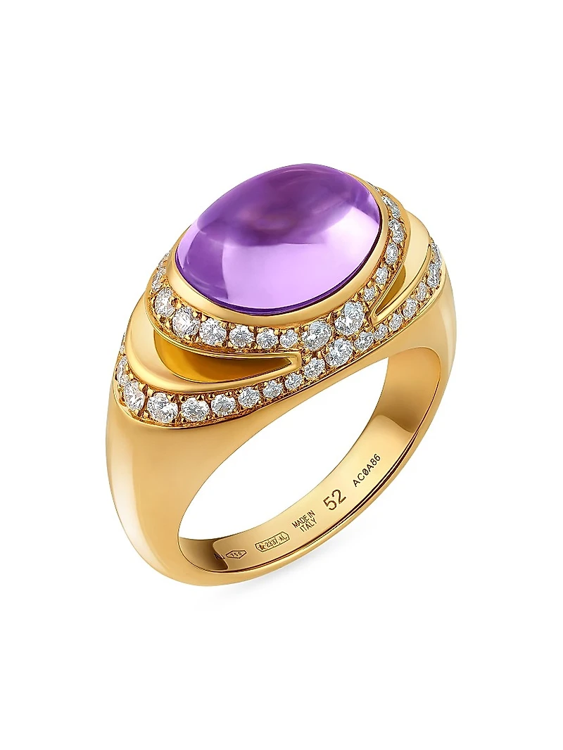 BVLGARI Cabochon 18K Yellow Gold, Amethyst & 0.56 TCW Diamond Ring