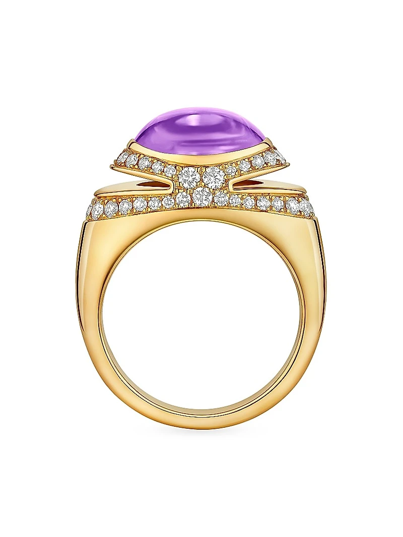 BVLGARI Cabochon 18K Yellow Gold, Amethyst & 0.56 TCW Diamond Ring