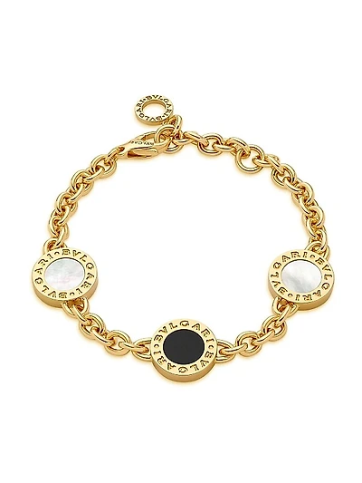 BVLGARI BVLGARI 18K Yellow Gold, Mother-Of-Pearl & Black Onyx Charm Bracelet
