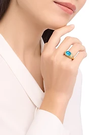 BVLGARI Cabochon 18K Yellow Gold, Blue Topaz & 0.59 TCW Diamond Ring