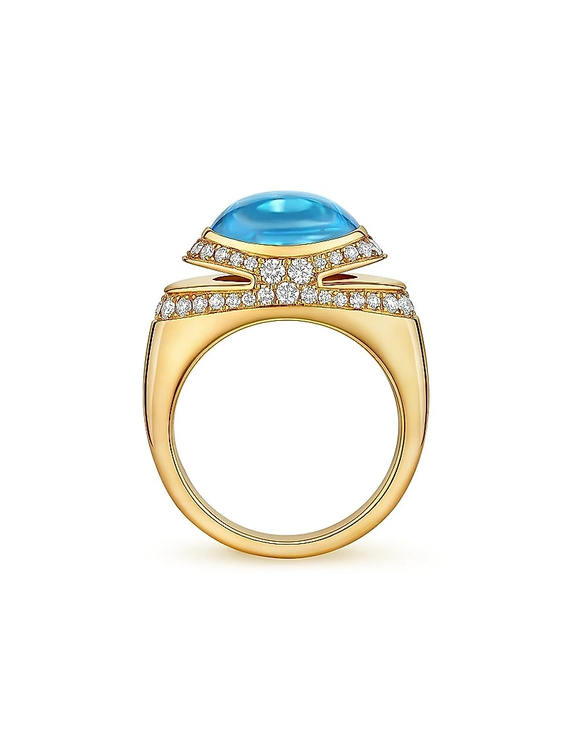 BVLGARI Cabochon 18K Yellow Gold, Blue Topaz & 0.59 TCW Diamond Ring