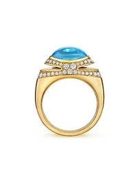 BVLGARI Cabochon 18K Yellow Gold, Blue Topaz & 0.59 TCW Diamond Ring