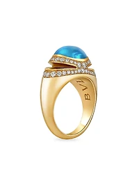 BVLGARI Cabochon 18K Yellow Gold, Blue Topaz & 0.59 TCW Diamond Ring