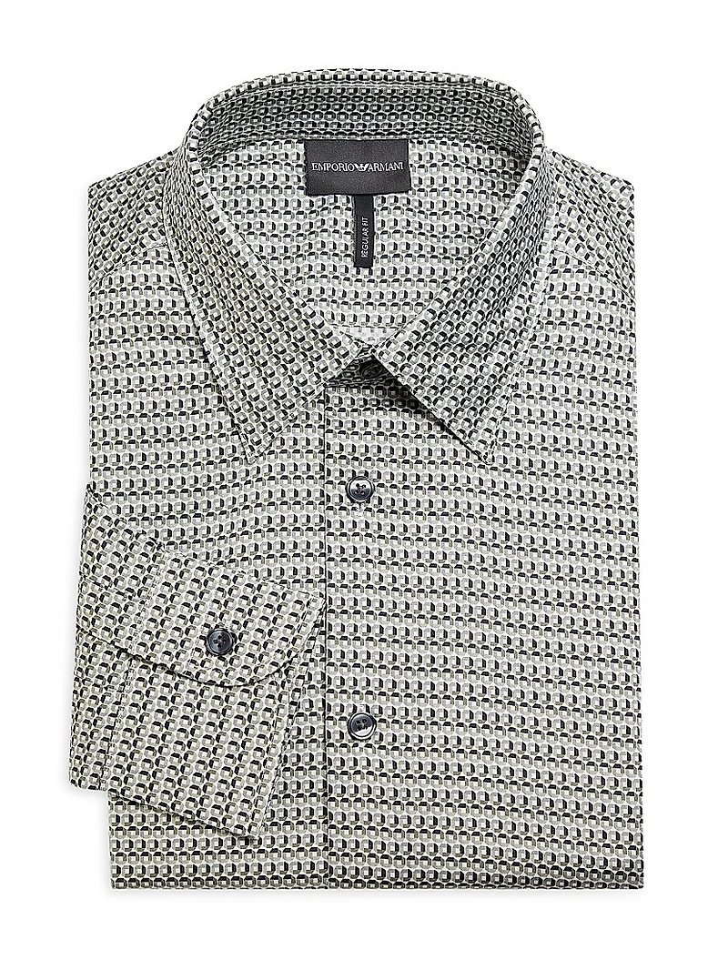 Micro Print Stretch-Cotton Sport Shirt