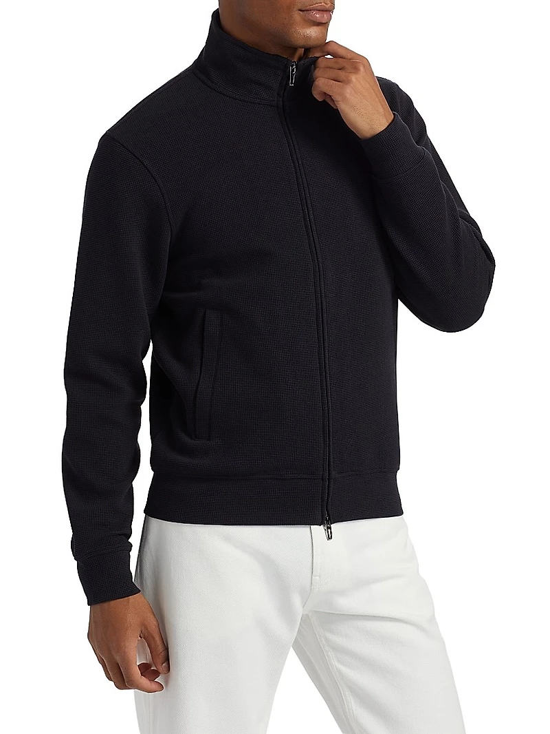 Textured Cotton Zip-Front Jacket