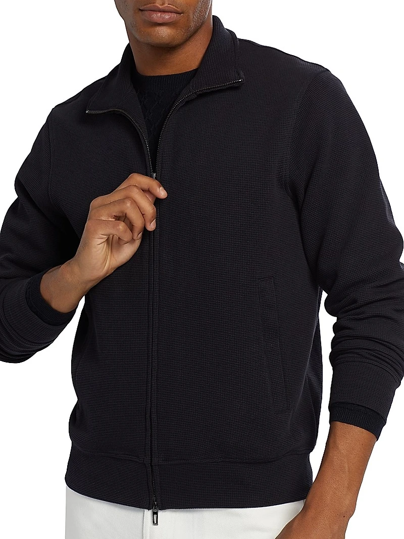 Textured Cotton Zip-Front Jacket