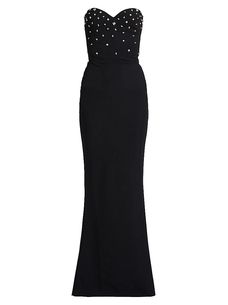 Mahta Crystal-Embellished Strapless Gown