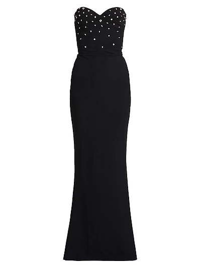 Mahta Crystal-Embellished Strapless Gown