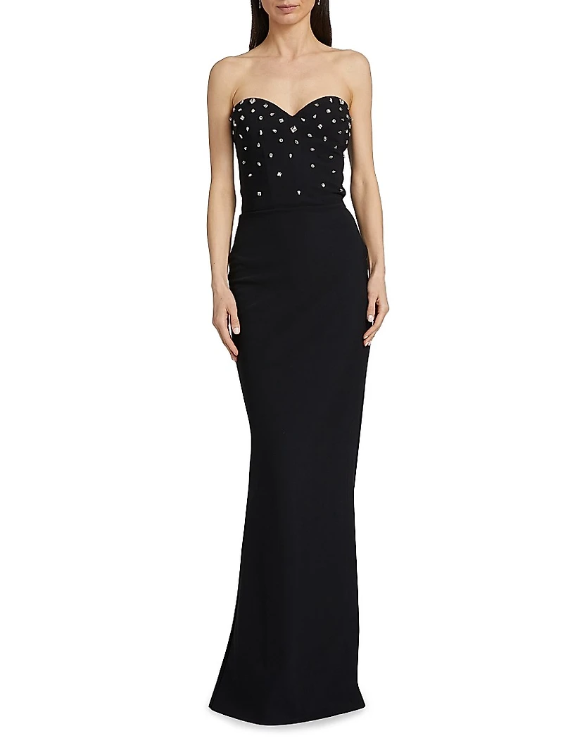 Mahta Crystal-Embellished Strapless Gown