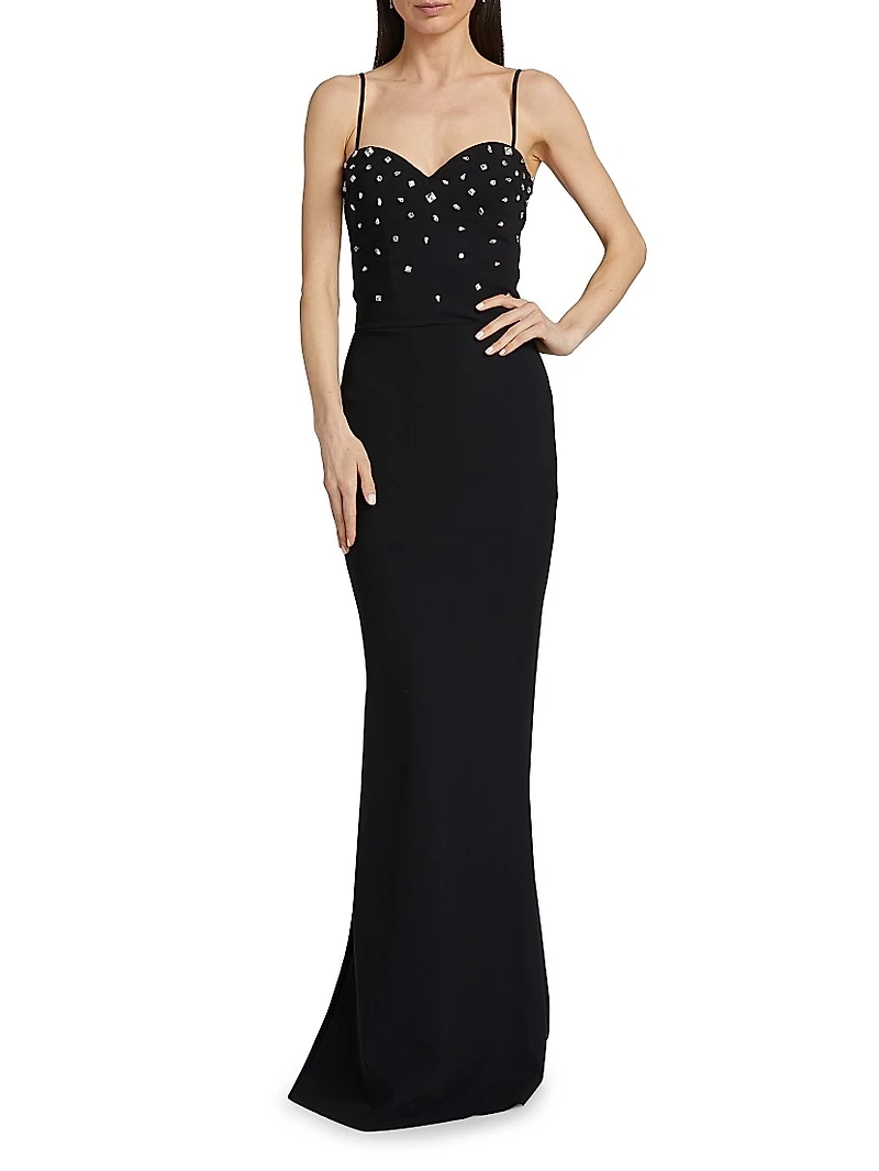 Mahta Crystal-Embellished Strapless Gown