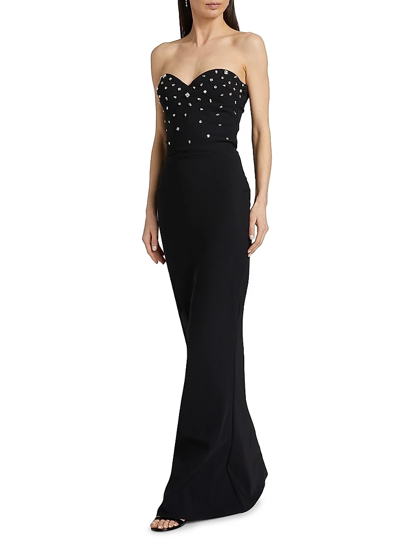 Mahta Crystal-Embellished Strapless Gown