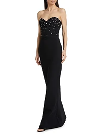 Mahta Crystal-Embellished Strapless Gown