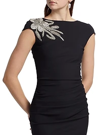 Hesup Shoulder-Embellished Cocktail Dress