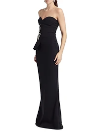 Grenawa Floral Beaded Strapless Gown